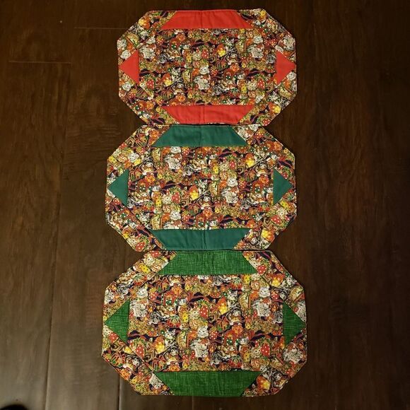 Handmade vintage Christmas cat placemats - Picture 1 of 5